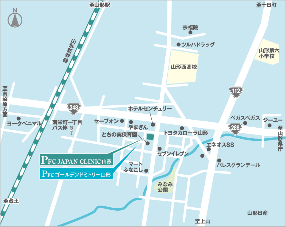 泌尿器科 PFC JAPAN CLINIC 山形の地図